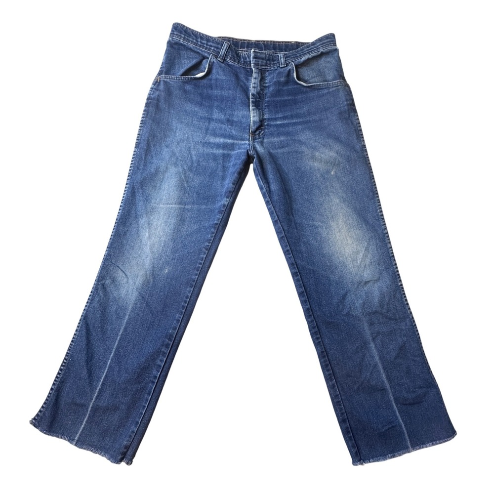 Comfort Action Sports Jeans Mens 34x30 (32x26) Blue Straight Leg Raw Hem 88150NV